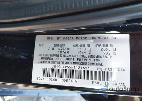 2017 Mazda Mazda6 Touring из США, поврежденный, VIN JM1GL1V55H1121614